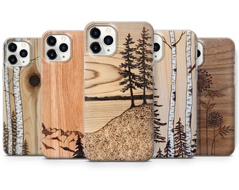 Motif en bois imprimé Coque de téléphone silicone housse adaptée pour iPhone 13 Pro, 12,11, XR, XS, 8 +, 7 et Samsung S10, S20, S21, A50, A51, Huawei P20, P30 Lite D48