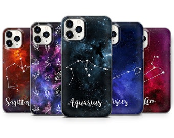 Galaxy Space Phone Case, Zodiac signs Stars Cover adecuado para iPhone 12 Pro 11 XS 7 8 SE 2020 y Samsung S10 Lite S8 A71 A51 Huawei P20D41