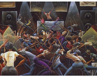 Jump Off | party | Frank Morrison | African American | black art | home decor | unframed | dancing | DJ | music |