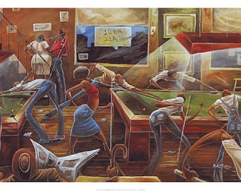 Change for a Dollar | Frank Morrison | African American | black art | home decor | unframed | pool hall | gambling | men | women |