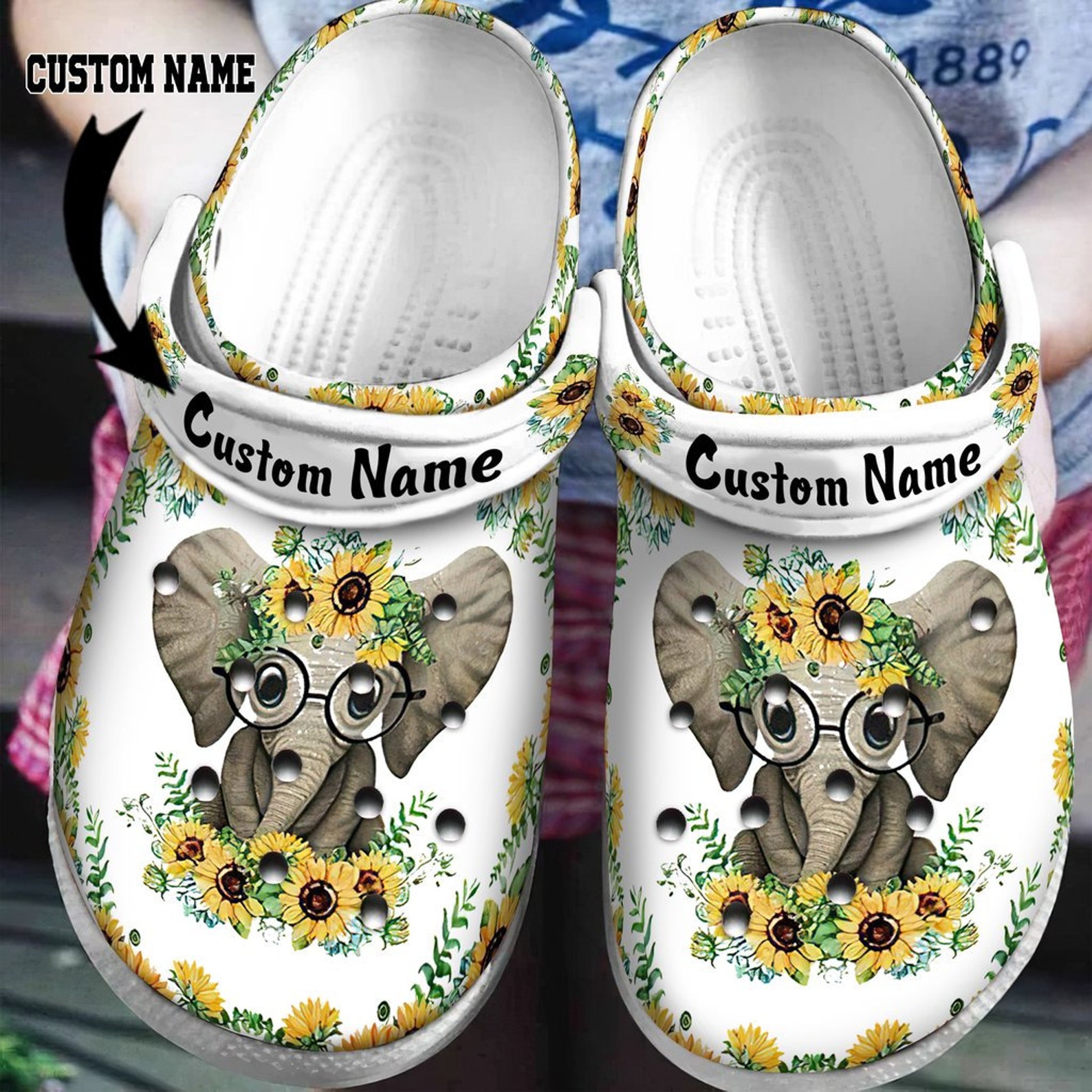 Elephant Sunflower Personalized Crocs Crocband Clog Shoes