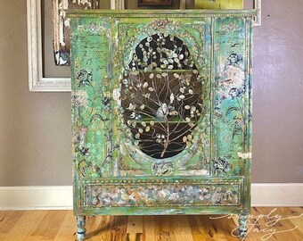 Boho-Victorian-Shabby Chic, DIY, Mix-media, Hand Painted Hutch, Beautiful Storage, Curio Cabinet , perfect for  Bird Lovers
