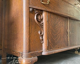 Antique Tiger Oak Buffet mirror Sideboard Circa. Early 1900s. Etsy