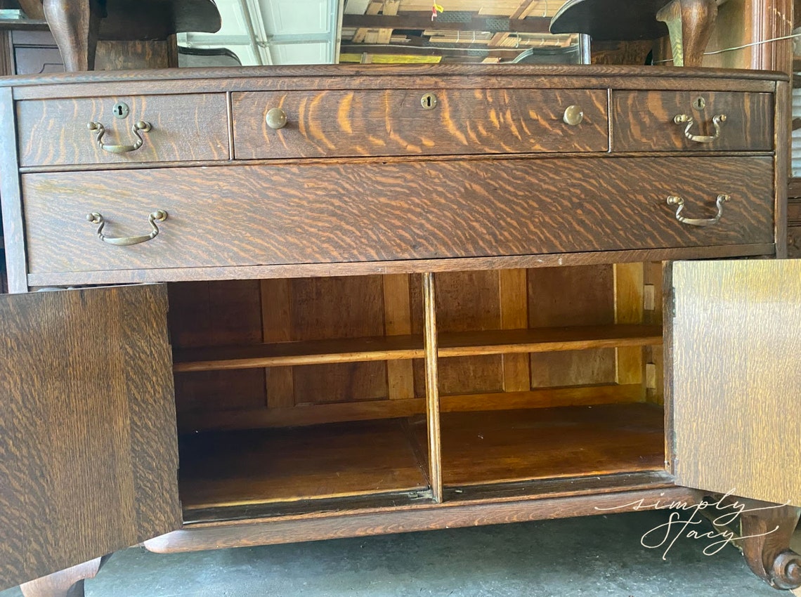Antique Tiger Oak Buffet/mirror Sideboard Circa. Early 1900s. Etsy