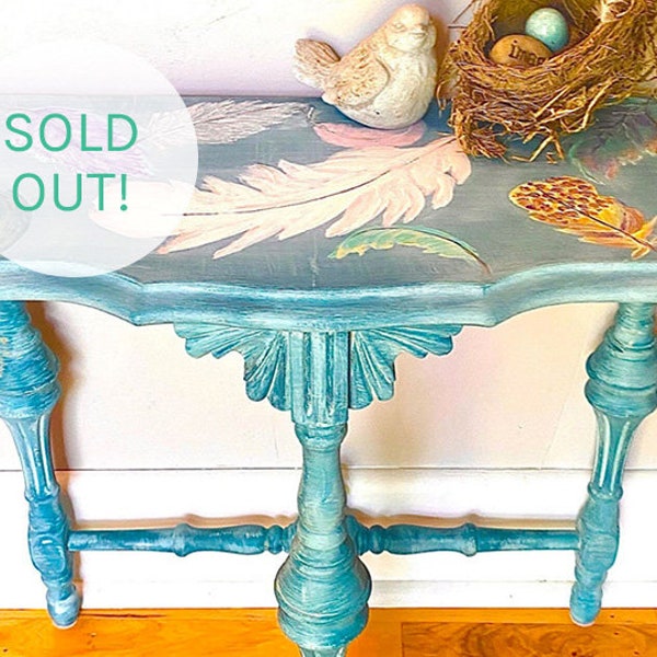 SOLD OUT!!! Hand-Painted Boho Style Feather Side Table, Accent Table