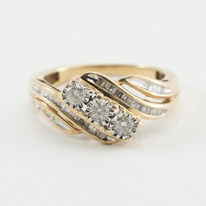 3 Stone Diamond Ring, 10k Yellow Gold, 1/2 Carat, Ring Size 7.25