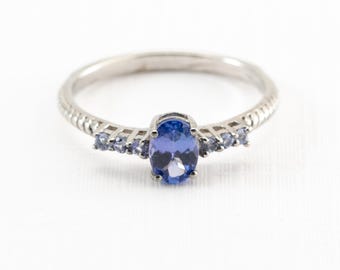 Tanzanite Sterling Silver Ring with tanzanite accents, December Birthstone, Oval 7 x 4.5mm, Ring size 10
