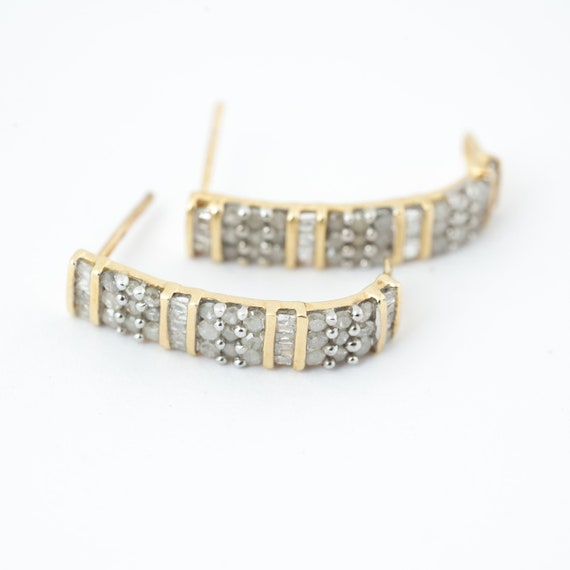 Diamond J hoop earrings, 10k yellow gold, 1/5 car… - image 3