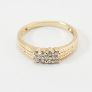 14k Yellow Gold Triple Row Diamond Band Ring, Ring Size 6.75