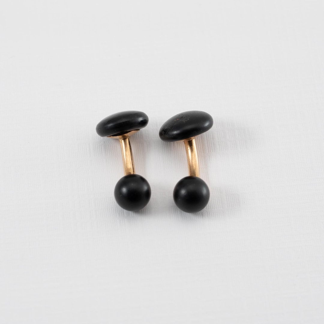 Boutons De Manchette En Or Jaune 14K Avec Pierre Centrale Onyx Noire – Occasion élégante