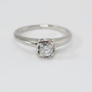Antique Diamond Engagement Ring, 14k White Gold, Square Head Style, Ring Size 4.5