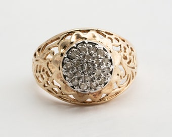 Diamond Cluster Ring, 10k Yellow Gold, Ring Size 10, Genuine Diamonds