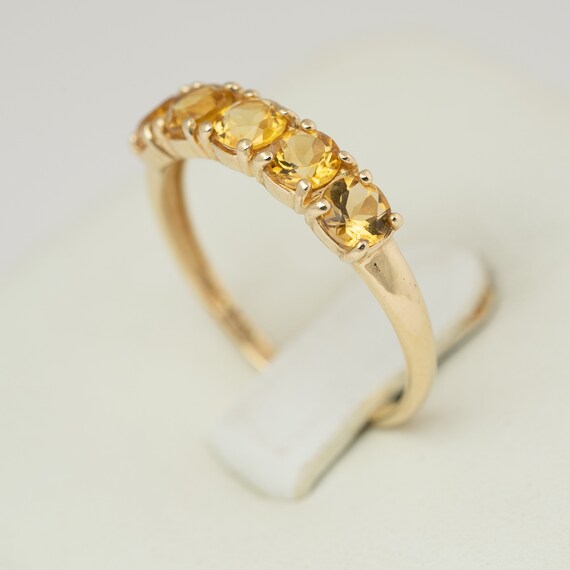 Citrine gemstone yellow gold ring, 4mm,  14k yell… - image 9