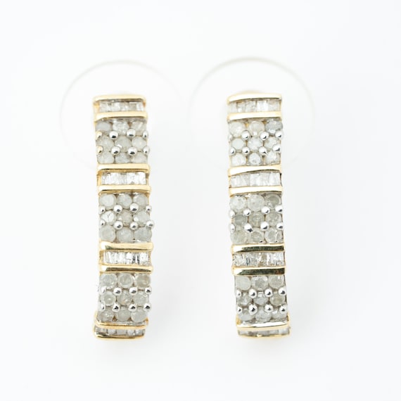 Diamond J hoop earrings, 10k yellow gold, 1/5 car… - image 1