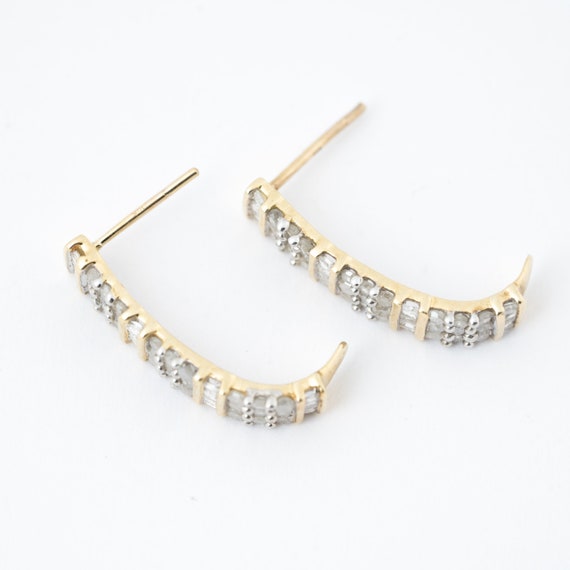 Diamond J hoop earrings, 10k yellow gold, 1/5 car… - image 2