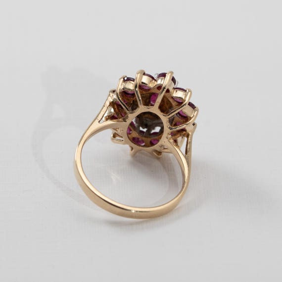 Ruby Cluster Ring with small diamonds, 10k Yellow… - image 3