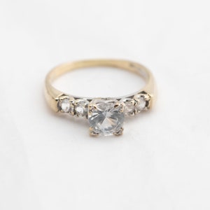 CZ Ring 14k Yellow Gold Vintage Retro Style, Size 7, Center 6.5mm