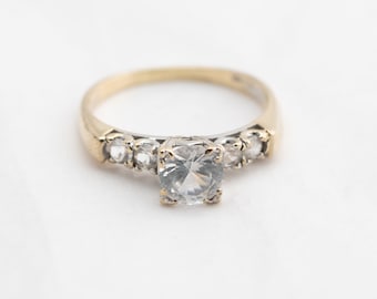 CZ Ring 14k Yellow Gold Vintage Retro Style, Size 7, Center 6.5mm