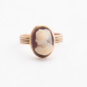 Antique vintage cameo ring rose gold, 10k rose gold, Ring size 6.5
