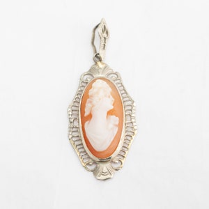 Vintage cameo pendant, 14k white gold, Art Deco Heirloom Pendant