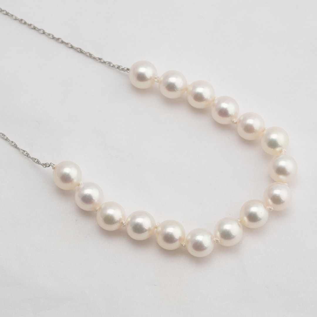 Pearl Necklace 14k White Gold 18.5 Inches Length, 6.5mm Pearl Size