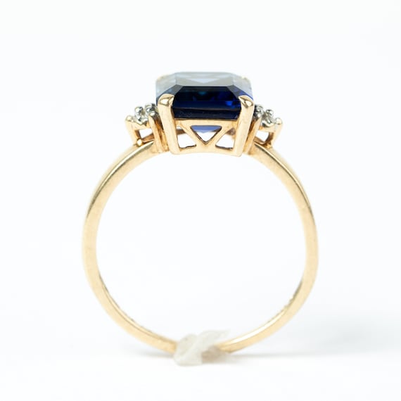 Vintage blue glass gem gold ring with diamonds ac… - image 9