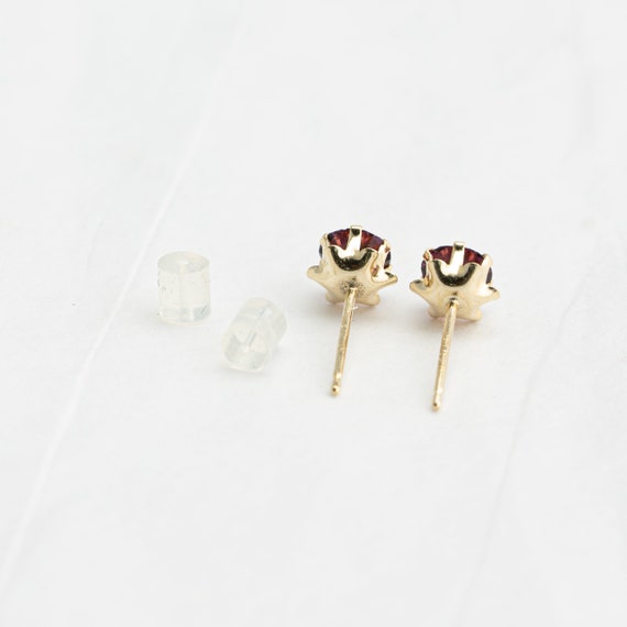Purple Glass Stud Earrings 14k Yellow Gold Push B… - image 5