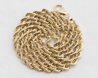 10k Yellow Gold Rope Necklace, Hollow Gold, 20 Inches, 3mm Width