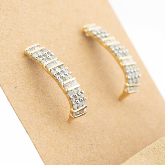 Diamond J hoop earrings, 10k yellow gold, 1/5 car… - image 6