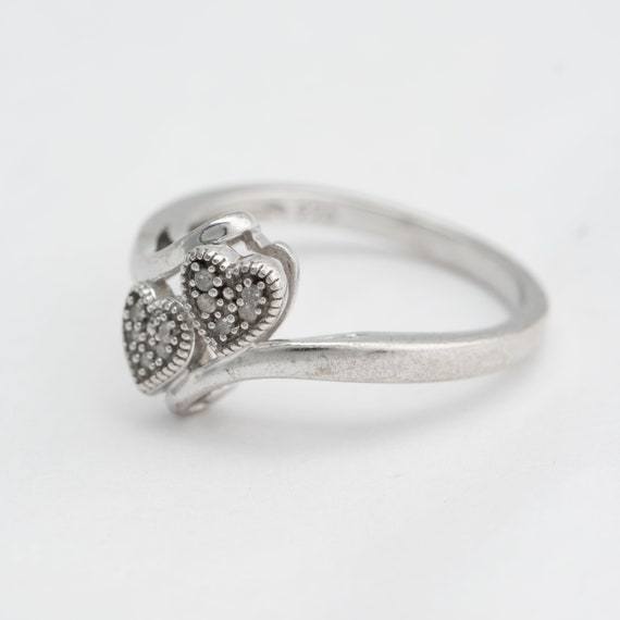 Diamond Ring Sterling Silver Size 7 Double Heart … - image 3