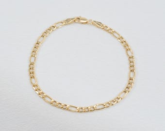 Hollow 10k Yellow Gold Bracelet, Light Weight, Figaro, 3.5mm width, 7"-inches length