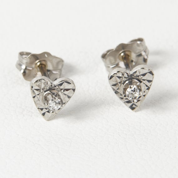 heart shape 14k white gold diamond earrings 5mm v… - image 2