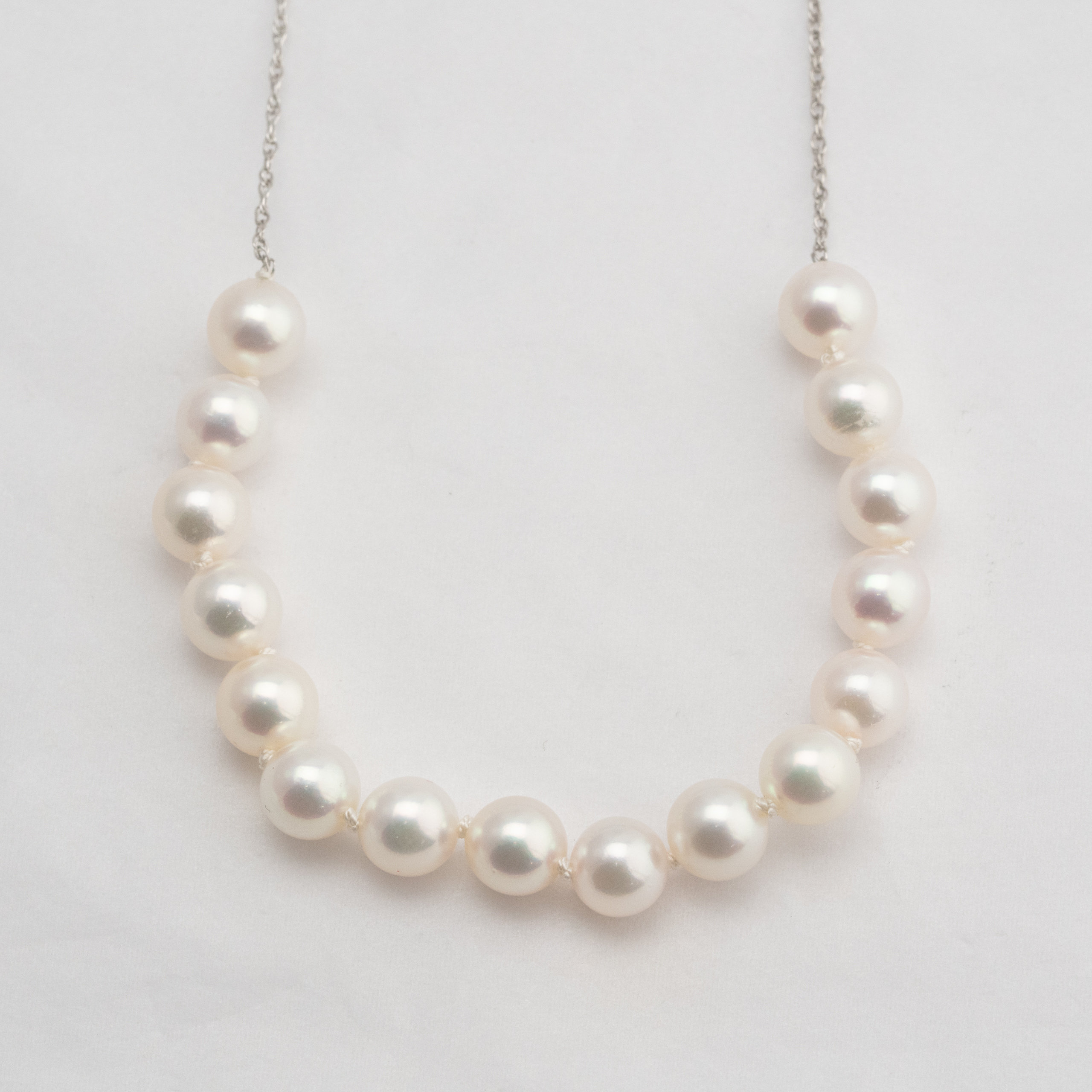Pearl Necklace 14k White Gold 18.5 Inches Length, 6.5mm