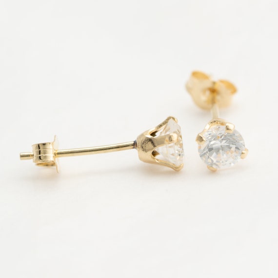 CZ Solitaire 14k Yellow Gold Stud Earrings - image 2
