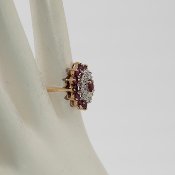 Ruby Cluster Ring with small diamonds, 10k Yellow… - image 9