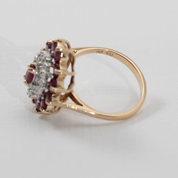 Ruby Cluster Ring with small diamonds, 10k Yellow… - image 4