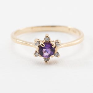 Amethyst and Diamond Ring 10k Yellow Gold, Ring Size 6.5