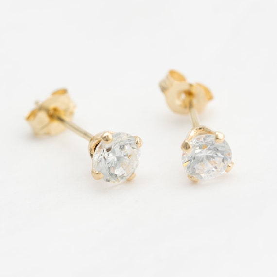 CZ Solitaire 14k Yellow Gold Stud Earrings - image 1