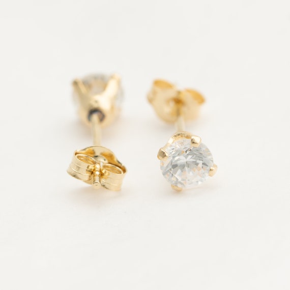 CZ Solitaire 14k Yellow Gold Stud Earrings - image 5