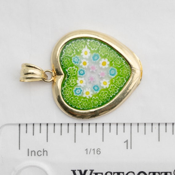 14k Heart Shape Pendant Murano Green Glass Flower… - image 10