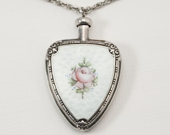 Perfume Pendant Sterling Silver, Wearable Perfume Bottle, 28 inches necklace, Floral design, Initials on back, Liquid holder, Nereus