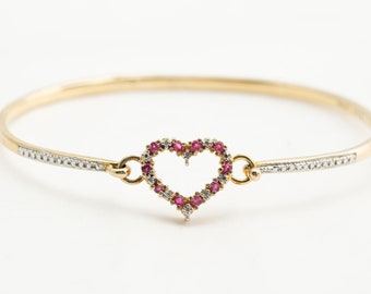 Ruby Heart Bracelet, 925 Sterling Silver Bracelet with Vermeil, 7.5 inches, Visibily off centered bracelet