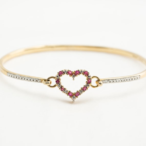 Ruby Heart Bracelet, 925 Sterling Silver Bracelet… - image 1