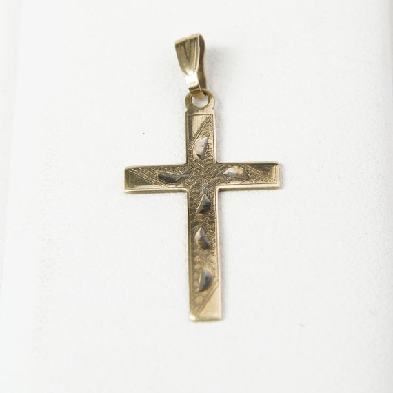 Vintage 10k yellow gold cross |Floral pattern | R… - image 5