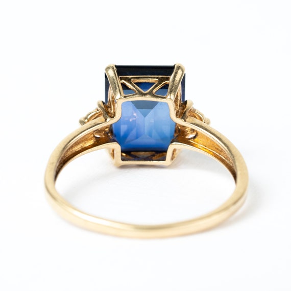 Vintage blue glass gem gold ring with diamonds ac… - image 4