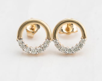 14k Yellow Gold Diamond Earrings, Gold Stud Earrings, Genuine Diamonds