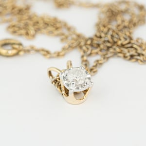 Diamond pendant 10k yellow gold, 1.5 I Clarity, Gold Filled Chain 18&quot; inches, Vintage Necklaces