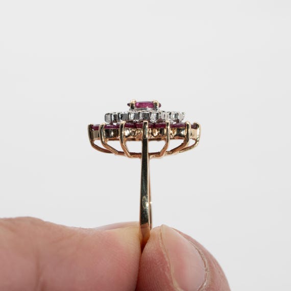 Ruby Cluster Ring with small diamonds, 10k Yellow… - image 6