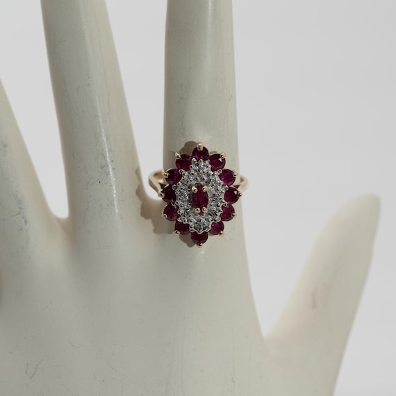 Ruby Cluster Ring with small diamonds, 10k Yellow… - image 8
