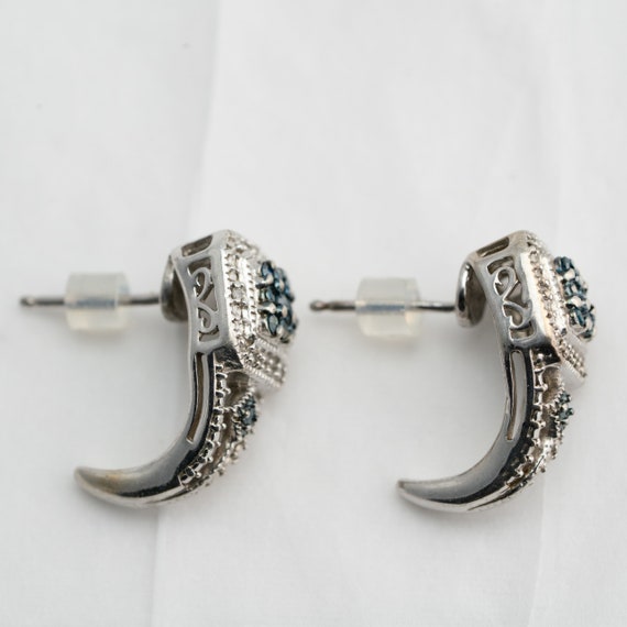 Blue Diamond Sterling Silver Drop Hugging Earrings - image 6